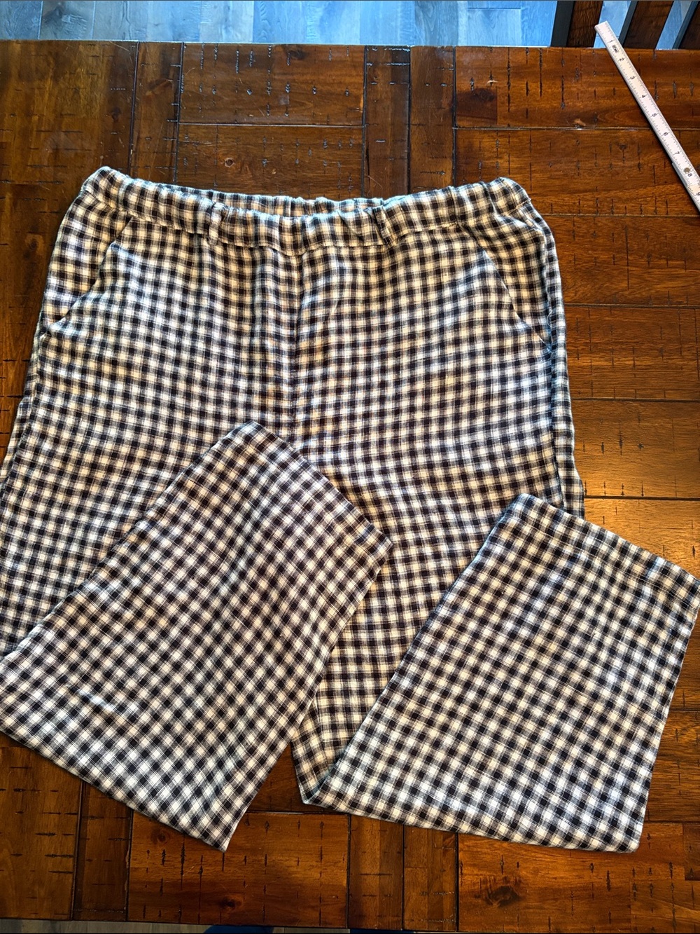 Quince Black & White Gingham Pants - 100% European Linen - L - Natural,